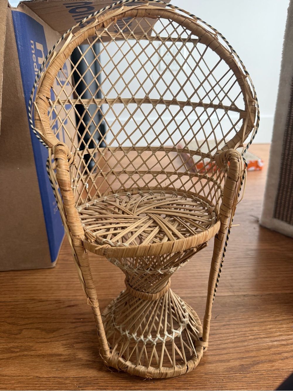 Vintage mini wicker rattan peacock chair - doll or plant stand